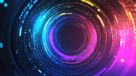 Digital data flowing in vibrant circular tunnel