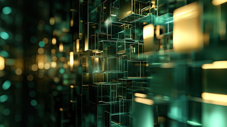 Abstract glass cubes creating a data network grid