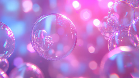 Iridescent clear bubbles floating creating vibrant abstract background