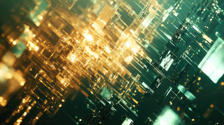 Abstract digital data grid illuminating global network