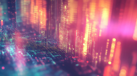 Digital network connecting data lines and glowing circuits