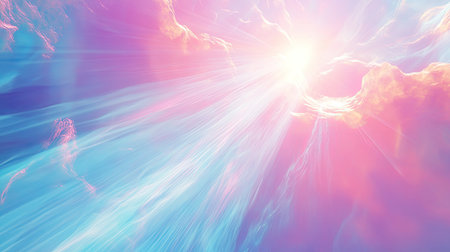 Ethereal light rays illuminating vibrant dreamscape clouds