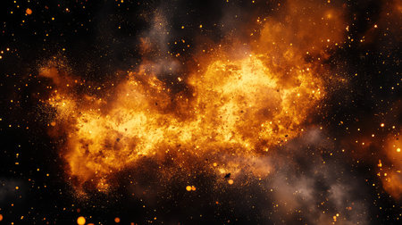 Fiery explosion sparks flying with smoke and light