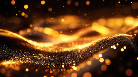 Golden particles forming luminous waves creating abstract background