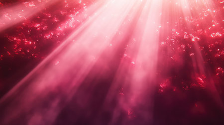 Vibrant light rays breaking through a deep red backgroundの写真素材