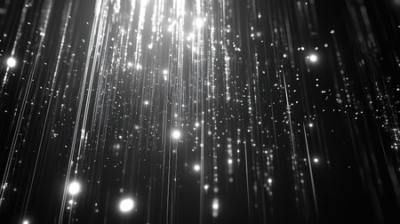 Silver glowing lines representing abstract digital data flowの写真素材