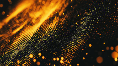 Glowing digital particle wave forming abstract backgroundの写真素材