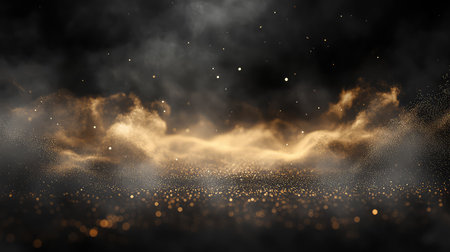 Golden glitter particles flowing forming shimmering waveの写真素材