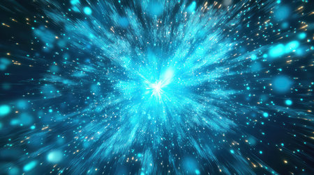 Abstract exploding light particles creating blue energy burst