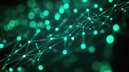 Digital network connecting data points in abstract spaceの写真素材