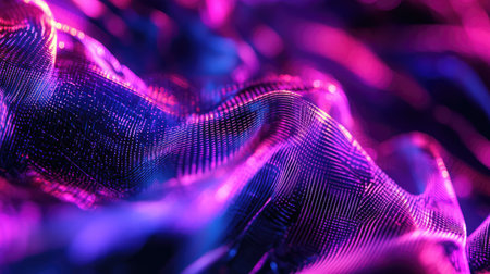 Abstract digital waves creating vibrant neon network surfaceの写真素材