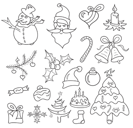 christmas icons sketch isolated on whiteのイラスト素材