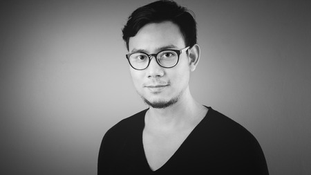 Black and white of Asian man.の写真素材