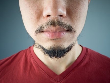 Close up of Asian man mustache and beard.