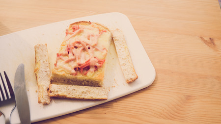 Cooking Cheese toast with bologna.の写真素材