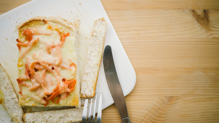 Cooking Cheese toast with bologna.の写真素材
