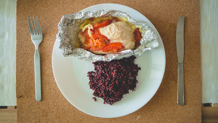 Top view of clean breakfast high protein.の写真素材