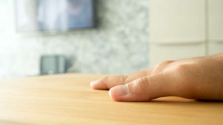 Pine wood table top coated with hand patting.の写真素材