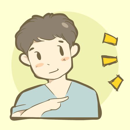 Cute boy is pointing to show something. Digital illustration created without reference image.のイラスト素材
