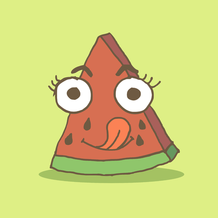 Cute watermelon cartoon with face eyes and mouth. Digital illustration created without reference image.のイラスト素材