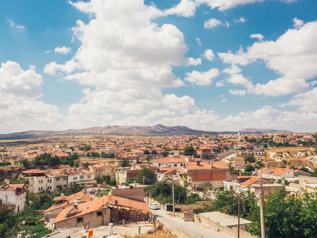 ORTAHISAR, CAPPADOCIA, TURKEY -  SEPTEMBER 16 2016: Ortahisar is famous for its friendly inhabitants, picturesque stone houses and castle-like rock formation after which the town is named.のeditorial素材