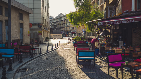 Fatih, Istanbul, Turkey - September 10, 2016: Tea cafe in tourist area of Fatih.のeditorial素材