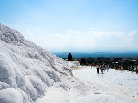Pamukkale, Denizli, Turkey - September 14, 2016: Landscape of Pamukkale most popular natural landmark in Denizli.の写真素材