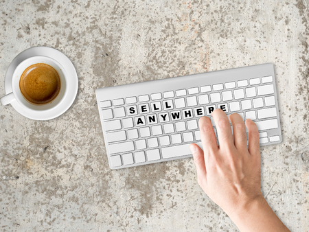 Concept of Sell Anywhere words on buttons of keyboards.