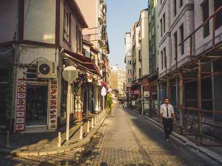 Fatih, Istanbul, Turkey - September 17, 2016: Morning of tourist hostel area in Fatih.のeditorial素材
