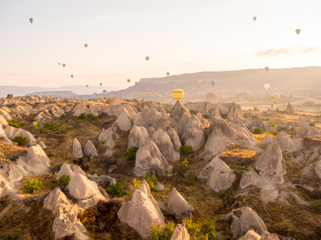 Goreme, Nevsehir, Turkey - September 16, 2016: Group of hot air balloons on the sky of Cappadocia.のeditorial素材
