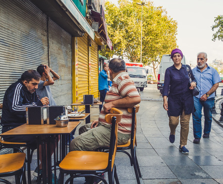 Fatih, Istanbul, Turkey - September 11, 2016: Morning tea and breakfast of people in Istanbul.のeditorial素材