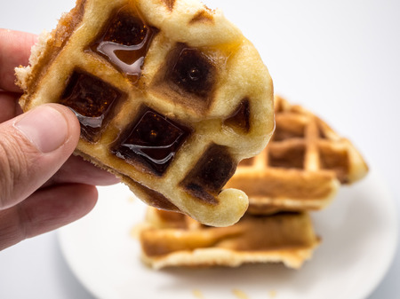 Close up of homemade pancake on white background.の写真素材