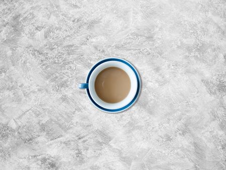 Top view of a cup of coffee on table.の写真素材