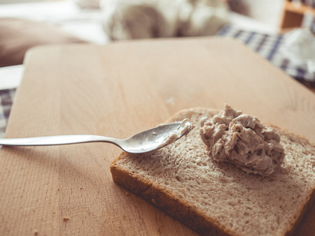 Making Tuna sandwich as simple and fast breakfast.の写真素材