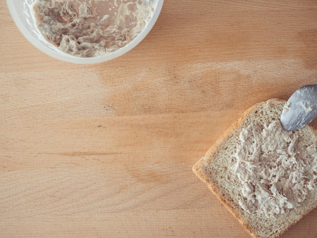 Making Tuna sandwich as simple and fast breakfast.の写真素材