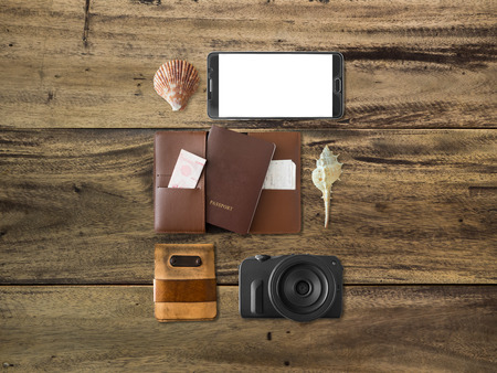 Traveler and tourist items set prepared for summer vacations.の写真素材