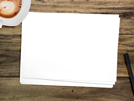 White empty paper with pen and coffee cup for copyspace.の写真素材