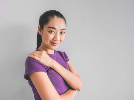 Smile Asian woman face feeling happy and impress.の写真素材
