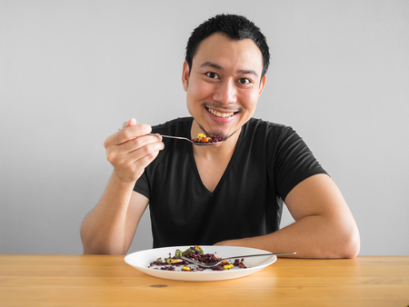 Asian man eats clean food for good healthy life.の写真素材