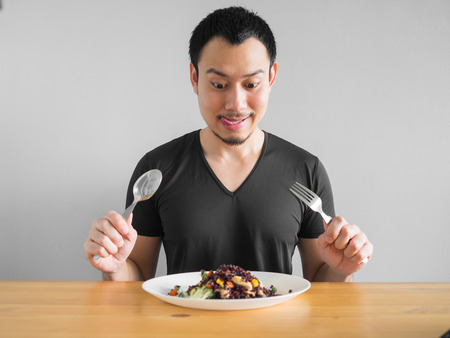 Asian man eats clean food for good healthy life.の写真素材