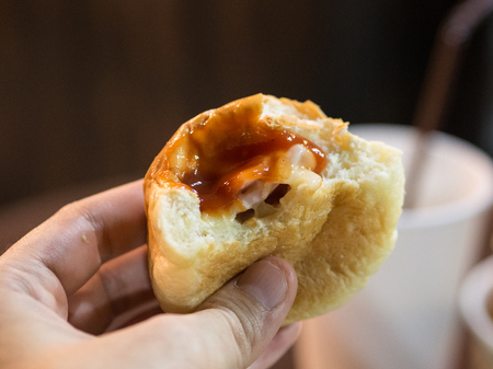 Close up of Creamy stuffed buns.
