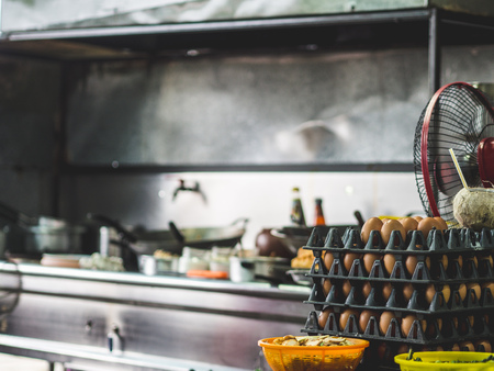 Typical kitchen of Local Thai restaurant of made to order food in Thailand.の写真素材