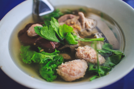 Thai Style Clear Soup with Congealed pork blood.の写真素材