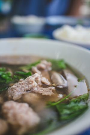 Thai Style Clear Soup with Congealed pork blood.