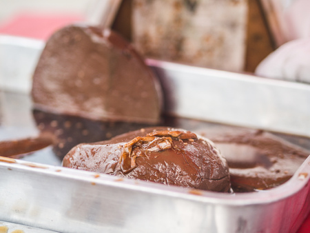 Curdled blood of duck selling as food in Thailand local market.