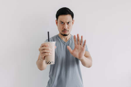Asian man say no to Boba tea or Bubble tea as the calories is too high.
