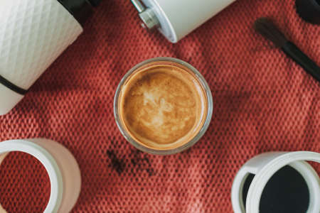 Espresso coffee with french press coffee maker and grinder equipments.