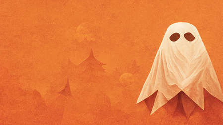 Halloween season festival haunted house ghosts background. Digital painting.