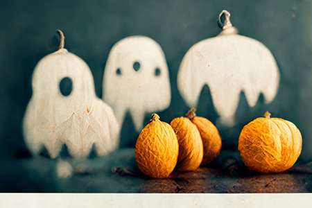 Pumpkin ghosts Halloween holiday abstract backgroundの写真素材