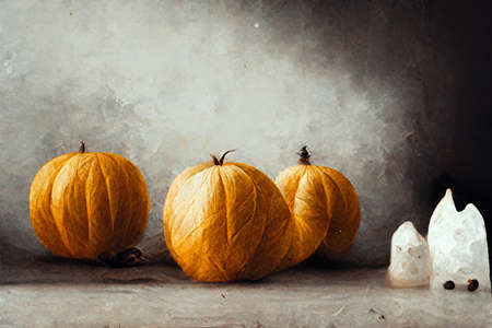 Pumpkin ghosts Halloween holiday abstract background by digital painting.